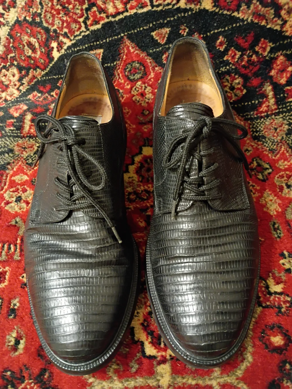Mezlan Classic Men's Black Lizard Lace-Up Dress Shoes Size 10